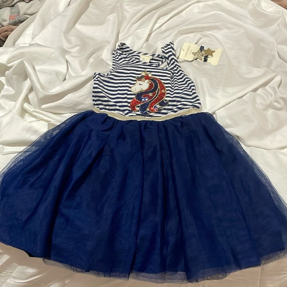 Cynthia Rowley red white blue unicorn tutu dress w/unicorn matching hair clip 2